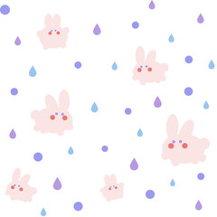 Obraz premium Dreamy Bunny Rain Drops an dots Seamless Pattern for Baby Nursery