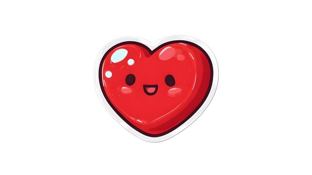 Cute Kawaii Red Heart Character with Happy Face.