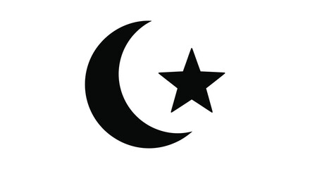 A striking black crescent moon and star emblem presents a bold symbolic representation silhouette high quality © Kuntol02