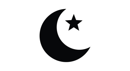 A striking black silhouette of a crescent moon and star a prominent islamic symbol silhouette © Kuntol02