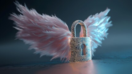 Naklejka premium A beautifully crafted lock with angel wings symbolizes freedom, protection, and the fusion of security with ethereal beauty.