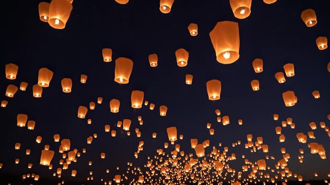 Enchanting sky lantern release against starry night sky