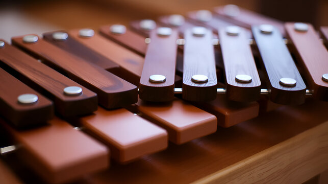 Wooden keys of a xylophone.