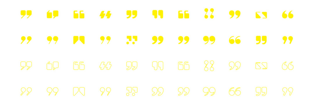 Set of quote mark, quotes icon, sign, symbol, emblem. Ditto marks icon set. Quotation marks. Dialogue discussion symbol for UI UX, website, mobile app. Quotation marks vector icon set collection