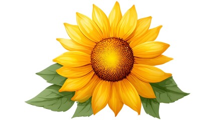 Obraz premium Vibrant Watercolor Sunflower with Green Leaves Isolated on White Background.