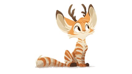 Obraz premium Whimsical Fennec Fox Creature with Antlers and Striped Fur.
