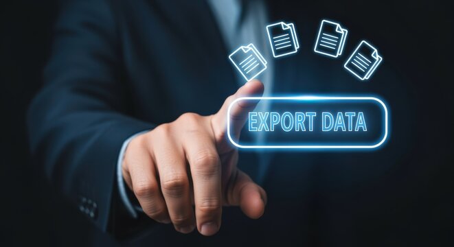 Export Data Concept: Man Interacting with Digital Interface for Information Transfer and Data Management