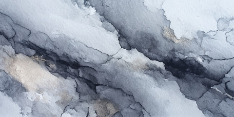 A frozen river and lake landscape under cloudy winter skies reveals a cold, snow-covered view of nature from high above © ZT Stock Studio