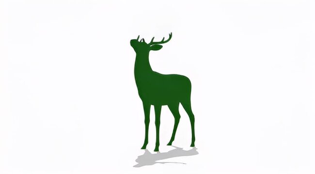 Elegant green deer silhouette standing regally against a crisp white background