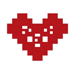 Fototapeta premium Pixel Heart Shape Valentine Day Red Color White Background Studio Light