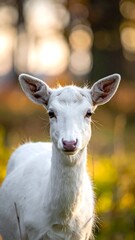 Obraz premium A white deer standing in a blurred natural setting