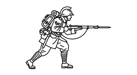 Obraz premium Soldier with rifle and backpack, WWI era, illustration