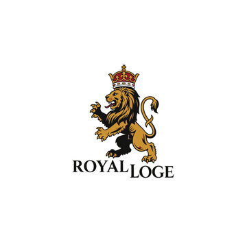 Crowned golden lion rampant emblem with ROYAL LOGE text