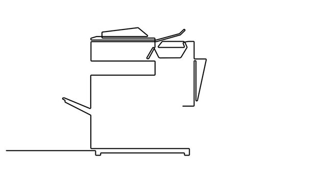 Animation of one single line drawing of digital laser printer for business company. Electricity small home office equipment tools concept. Continuous one line drawing of Digital printer video