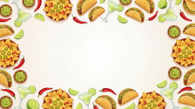 Colorful taco and guacamole border design for Cinco de Mayo celebration  