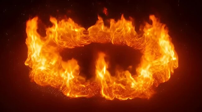 Abstract fiery ring composition on a dark background evoking power and intensity