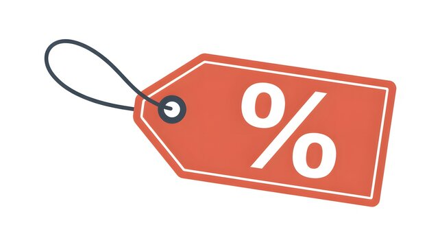A red discount tag with a percentage symbol on a white background
