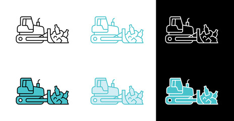 Bulldozer pushing garbage pile icon for landfill cleanup in line and fill style © FreemiumStock