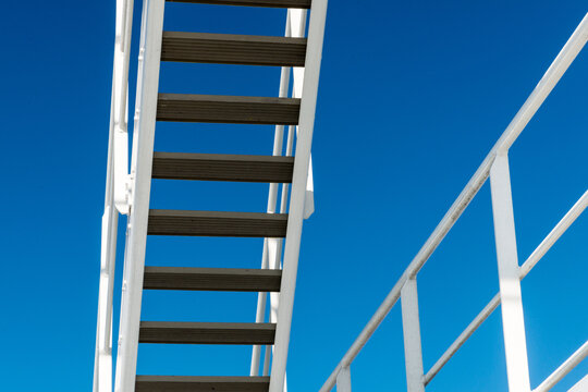 Canada, BC, Gulf Islands.  Outdoor ship's ladder and handrails on BC Ferry.  
