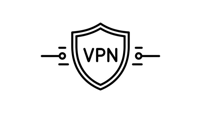 A VPN shield logo protects online security and privacy