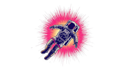 Astronaut Floating in a Vibrant Cosmic Explosion Pop Art Illustration © ZeinLens
