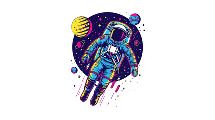 Astronaut Floating in a Vibrant Colorful Neon Space with Planets and Stars © ZeinLens