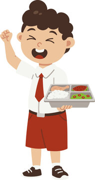 Anak sekolah senang dapat makan siang gratis ilustrasi
