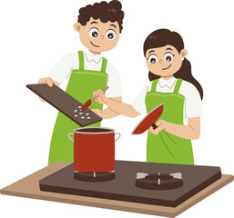 Dua koki dapur menyiapkan masakan mbg