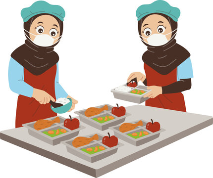 Tim dapur menata makanan bergizi anak sekolah