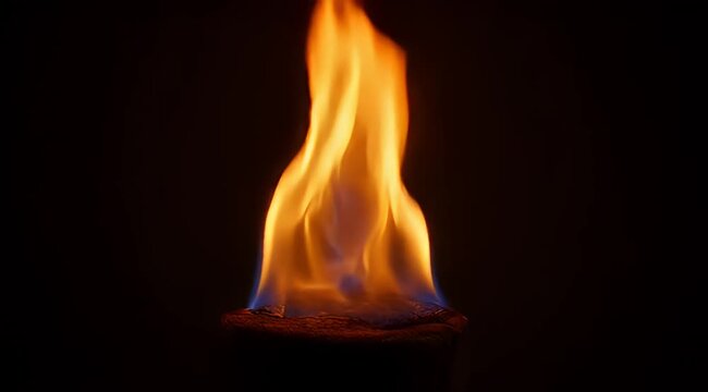 Intense Close up of Burning Flame with Orange and Yellow Tones on Dark Background