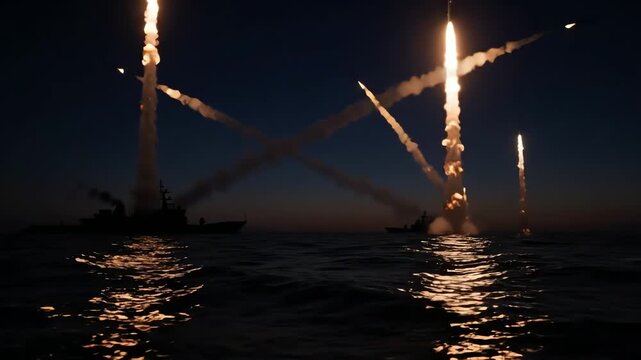Nighttime Fireworks Display Over Water.