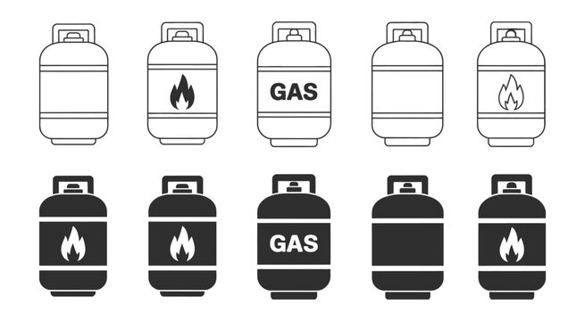 Gas Cylinder Icon, LPG gas cylinder silhouette, propane tank vector symbol, fuel container illustration, isolated transparent background, energy and gas storage design, flat vector illustration.