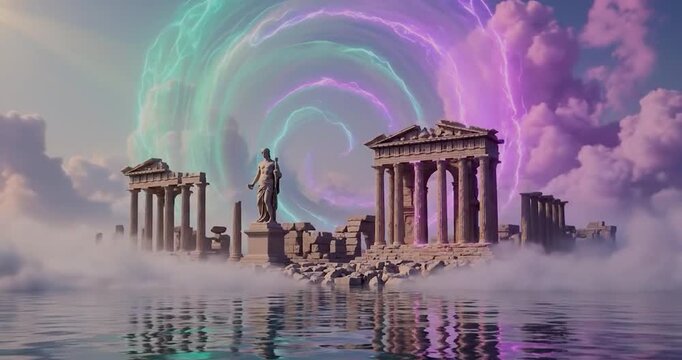 Futuristic Ancient Greek Architecture Fantasy Scene.