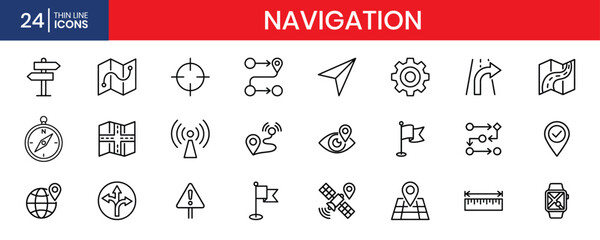 Navigation Thin Line Icon Set Location Wayfinding Systems © IconNest