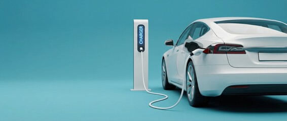Naklejka premium Electric vehicle charging action urban setting digital image modern environment close-up view sustainable transport concept
