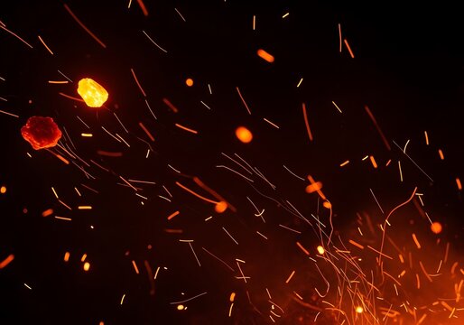 Explosion of fiery red sparks and embers on a dark background for intense energy and industrial heat concepts