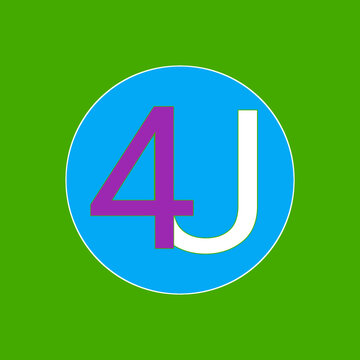 4U text icon with purple number four and white letter U on blue circle, for you symbol for gift and message