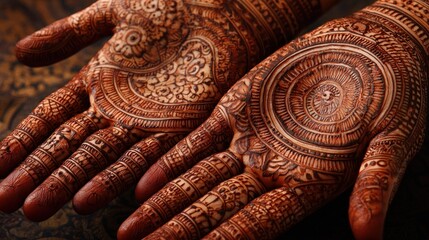 Intricate henna hand art detailed patterns and designs closeup