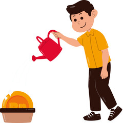 Hand Holding Watering Pot Growing Money Tree © Monsters Visual