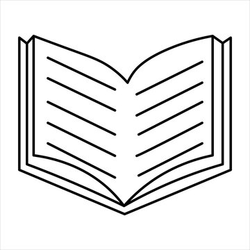 An open book with lines representing text on its pages, presented as a simple black and white line drawing.
