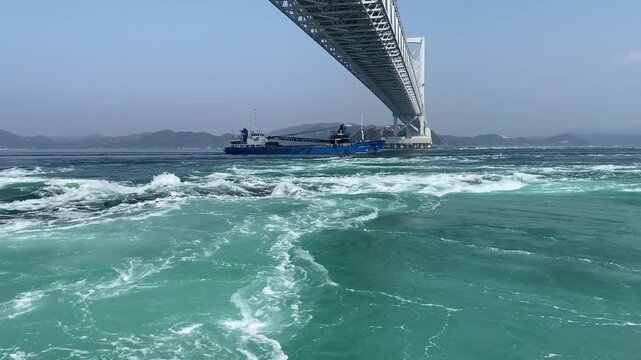 鳴門海峡のフェリーに乗って見えるローアングルの渦潮