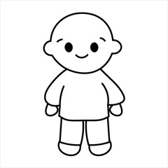 Obraz premium Simple black and white outline drawing of a cute smiling cartoon person or child character.
