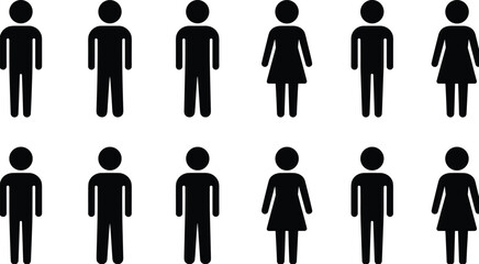 Diverse Group of Male and Female Stick Figure Icons Arranged in Two Rows people