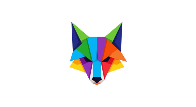 Geometric fox head logo colorful low poly illustration on white background