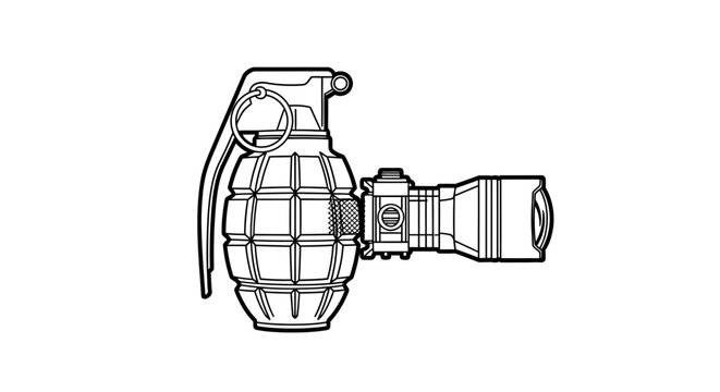Hand Grenade with Tactical Flashlight Attachment - Military, Weapon, Illumination Concept