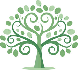  Simple modern tree with rounded leaves and flowing branches, soft green gradient tones