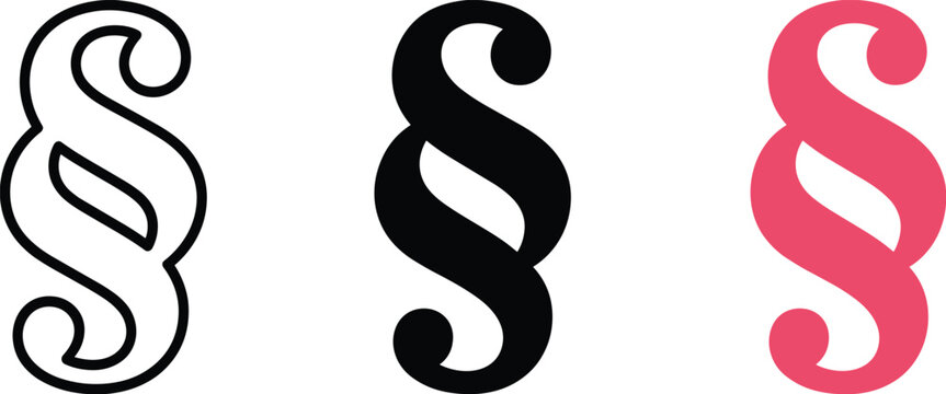 Three paragraph symbols in different styles and colors on a white background section symbol pilcrow