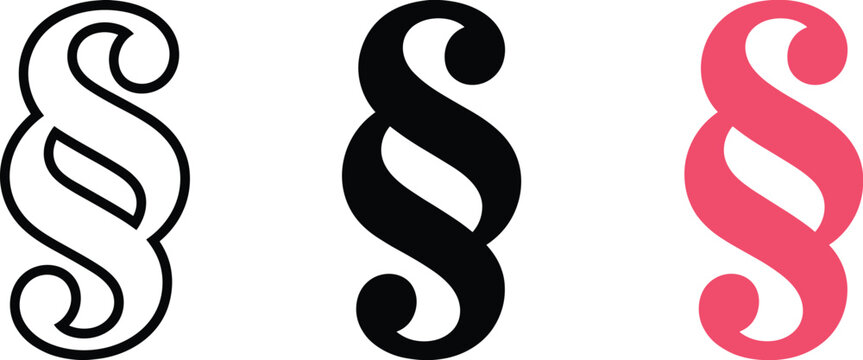 Three paragraph symbols in different styles and colors on a white background section symbol pilcrow