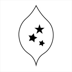 Obraz premium Simple black and white graphic illustration featuring three solid stars of different sizes enclosed within a stylized elongated oval or leaf shape.