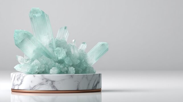 Abstract crystal formation on marble base against a soft background